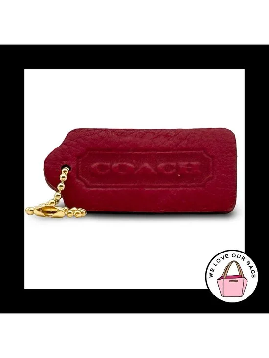 COACH VINTAGE DOUBLE SIDED Red Leather Brass Key Fob Bag Charm Keychain Hang Tag - Picture 1 of 2